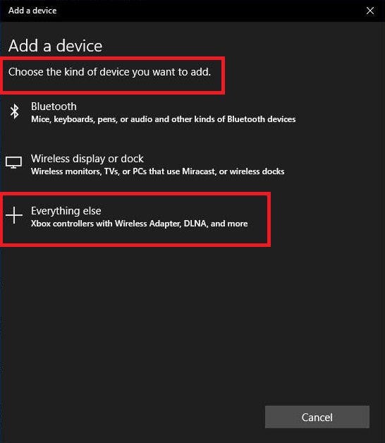 Add bluetooth device by Everthing else option