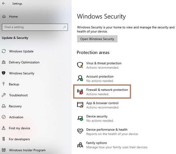 Click Firewall & Network Protection