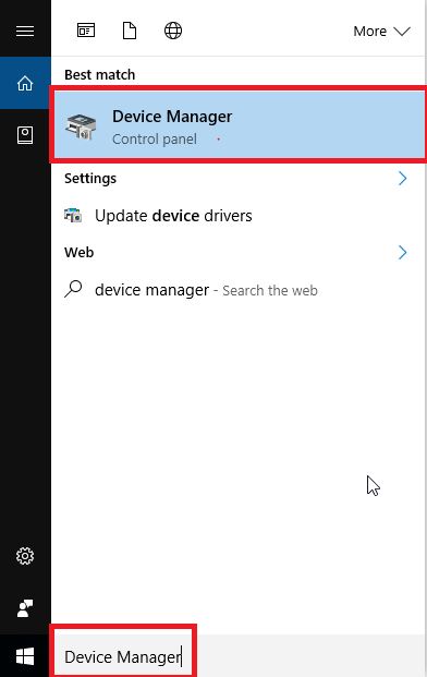 Type Device Manager in the Search Box of Windows