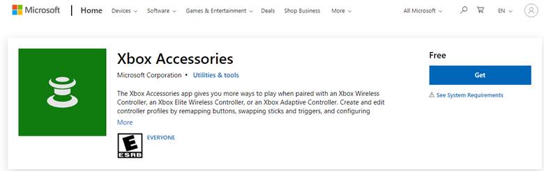 Xbox Accessories app download screen