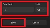 Enter the data value under Data Limit and click on Save