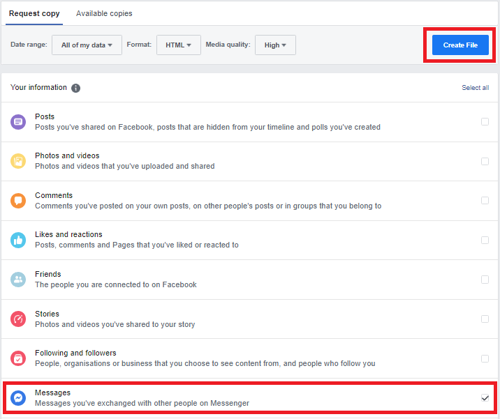 下载丢失的 Facebook 消息