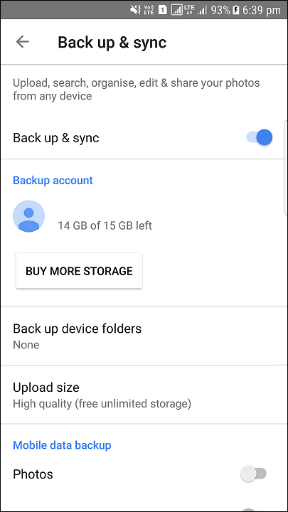 バックアップと同期の設定