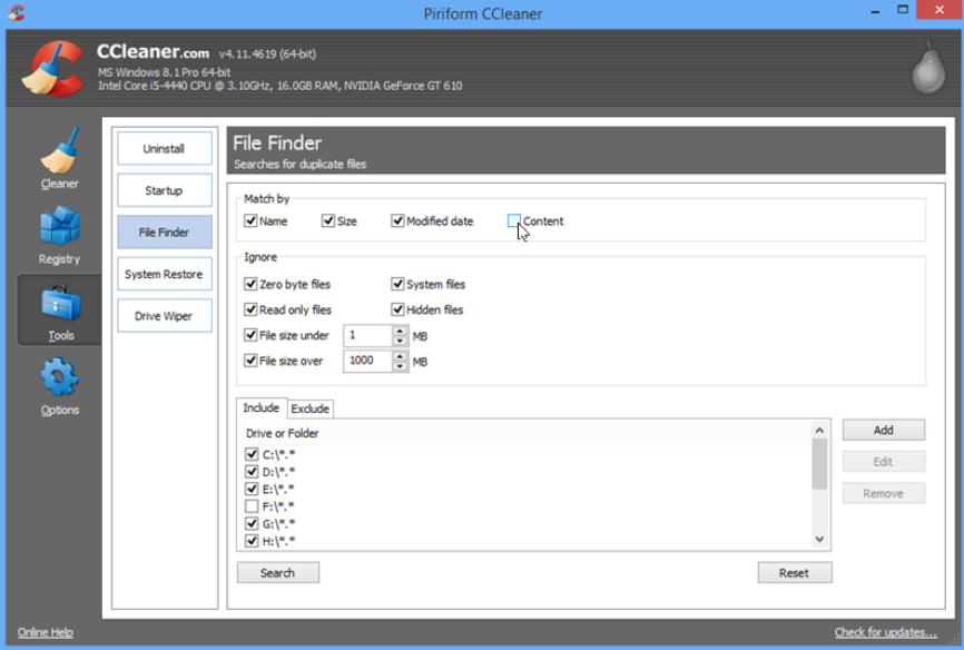 ccleaner - مكتشف الملفات