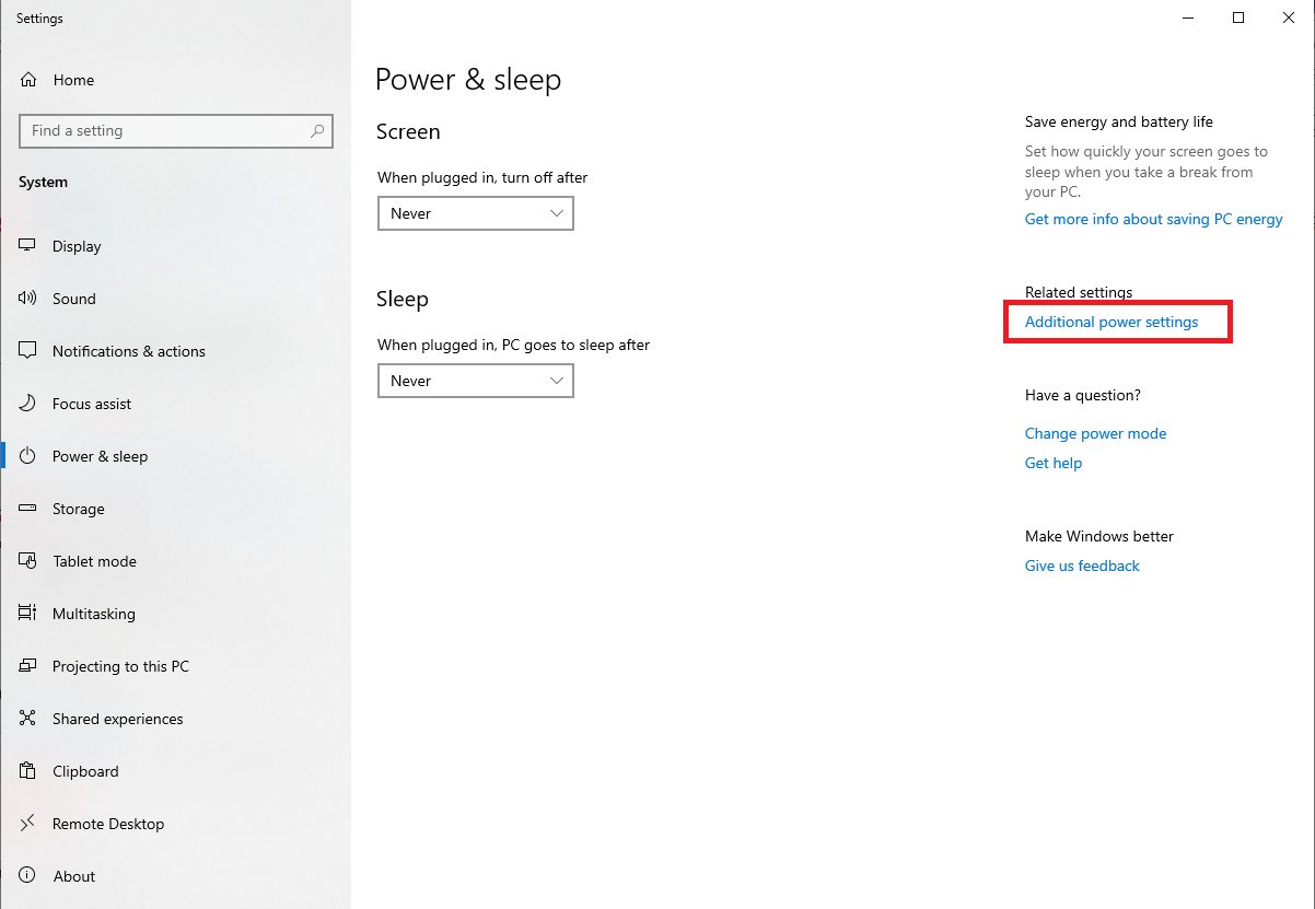 Windows 10의 추가 전원 설정 옵션