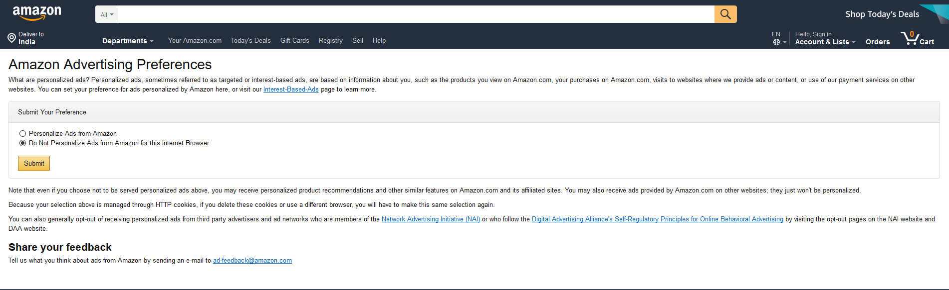 Amazon tarafından gösterilen reklamları devre dışı bırak