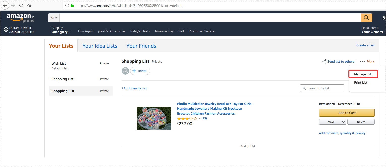 Amazon'da Listenizi Yönetin