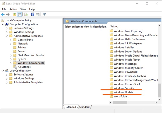 Fare doppio clic su aggiornamenti di Windows