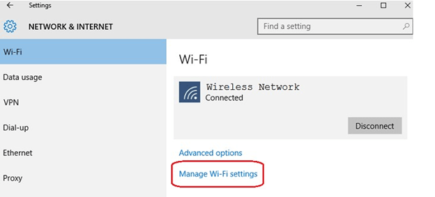 انقر فوق إدارة إعدادات wifi
