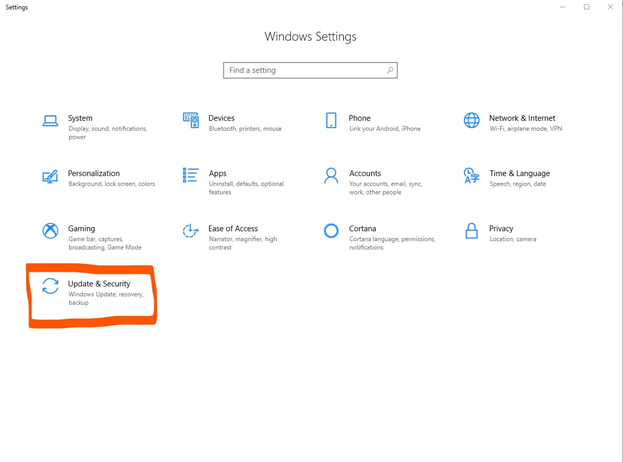Premi Windows + I e seleziona aggiornamento e sicurezza