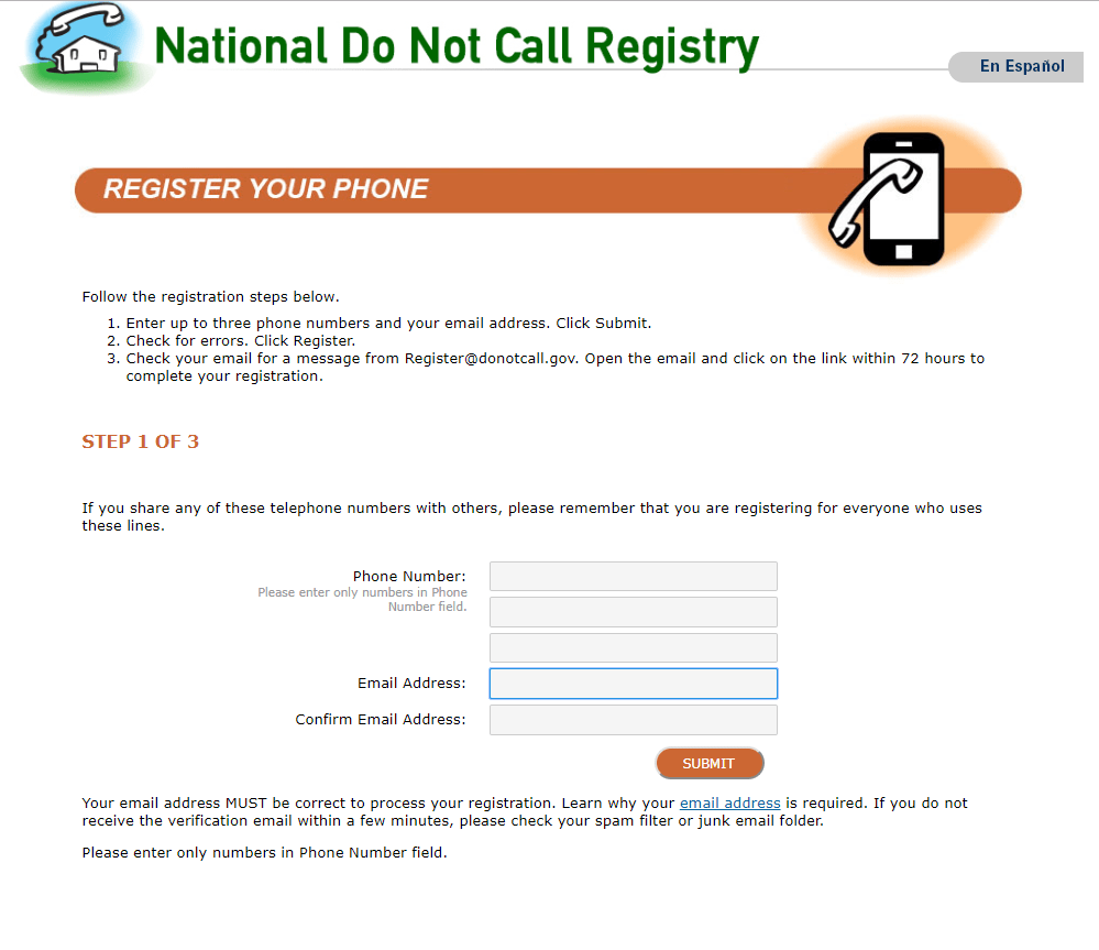 Daftarkan ponsel Anda ke FTC Do Not Call Registry