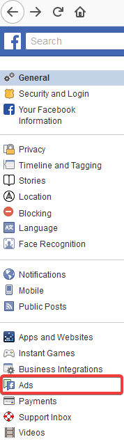 configuración de facebook