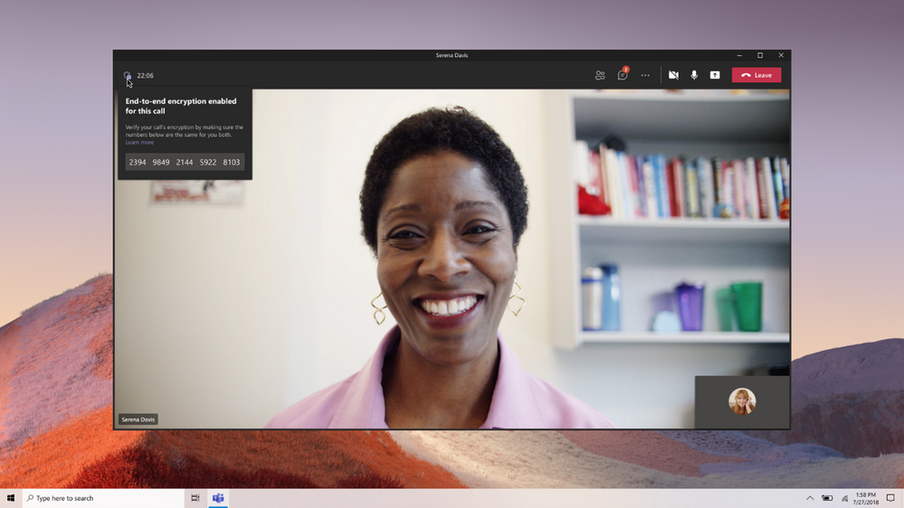 Confirmación de cifrado de extremo a extremo de Microsoft Teams