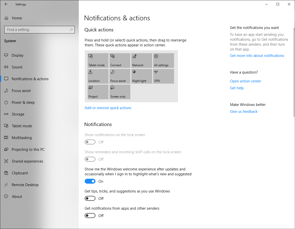 Notificare și acțiuni ale Windows
