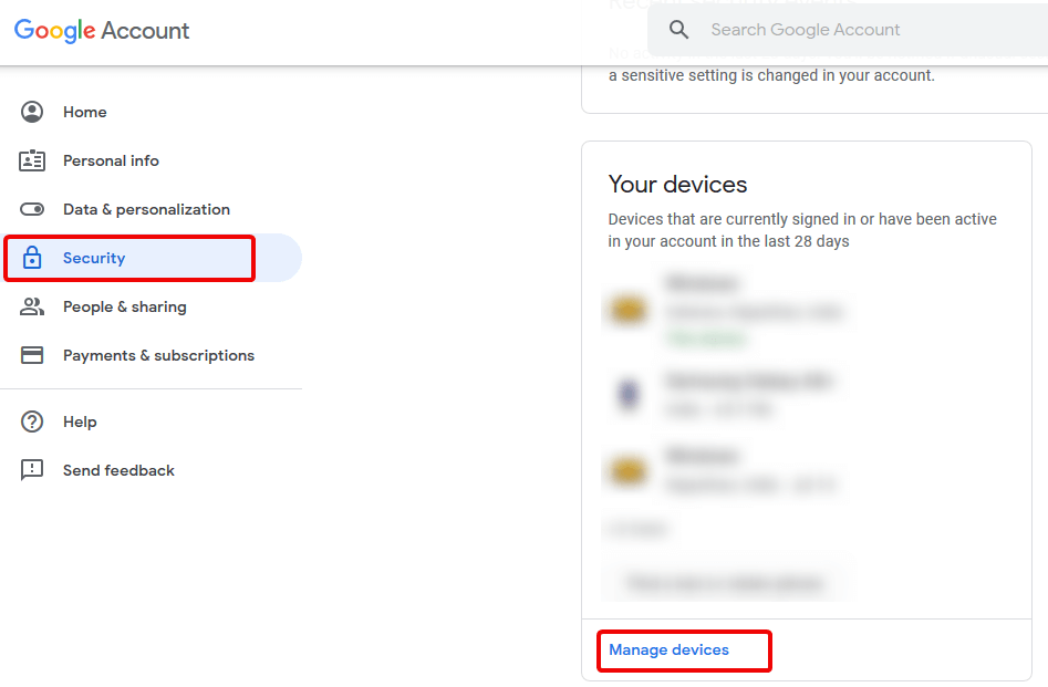 通過 Google 帳戶管理設備