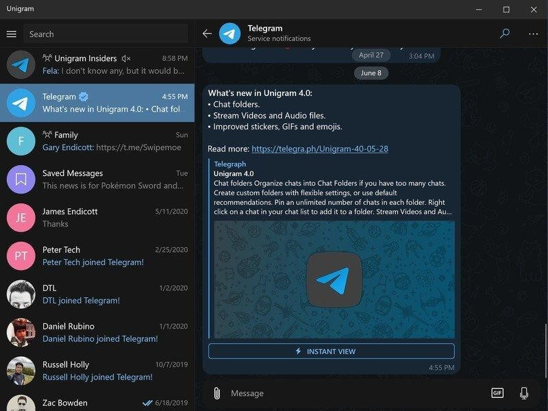 Telegram-Windows10用のメッセージングアプリ
