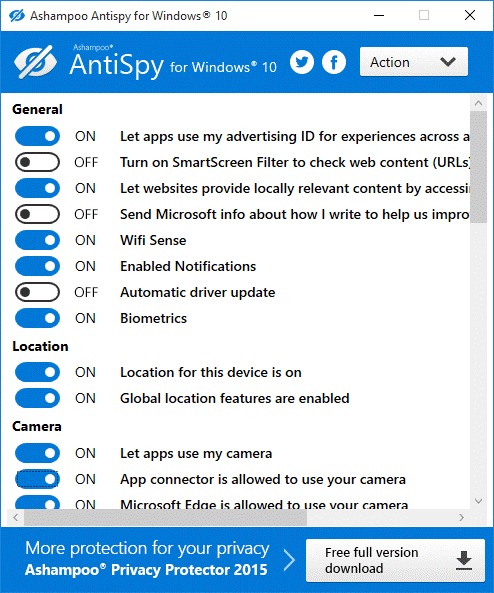 Ashampoo AntiSpy untuk Windows 10