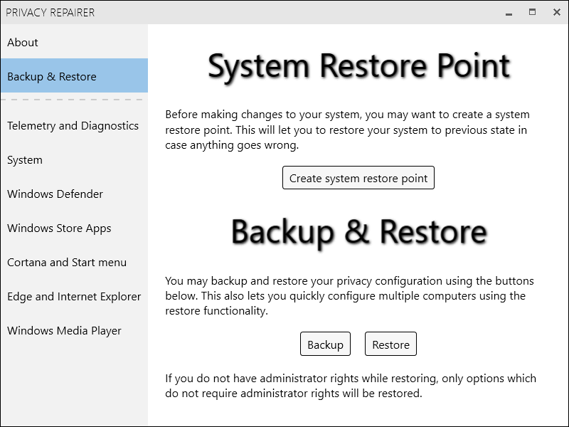 Privacy Repairer - Strumento per la privacy di Windows 10