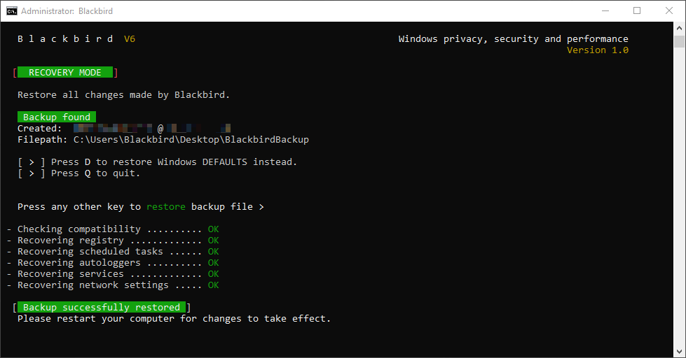 Blackbird - Sicurezza di Windows 10