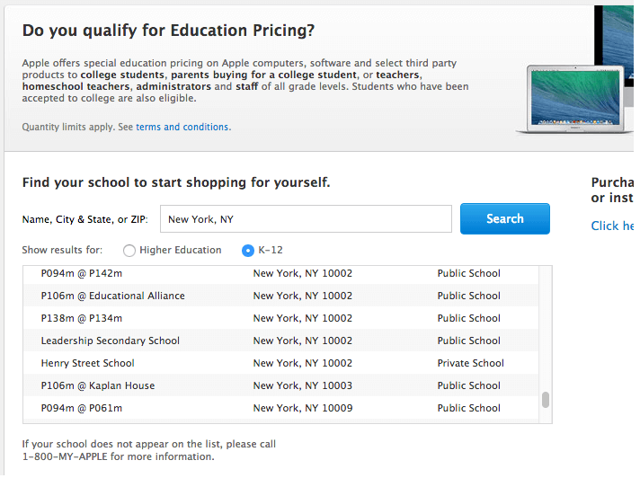 sconto per studenti Apple - trova la scuola per lo shopping