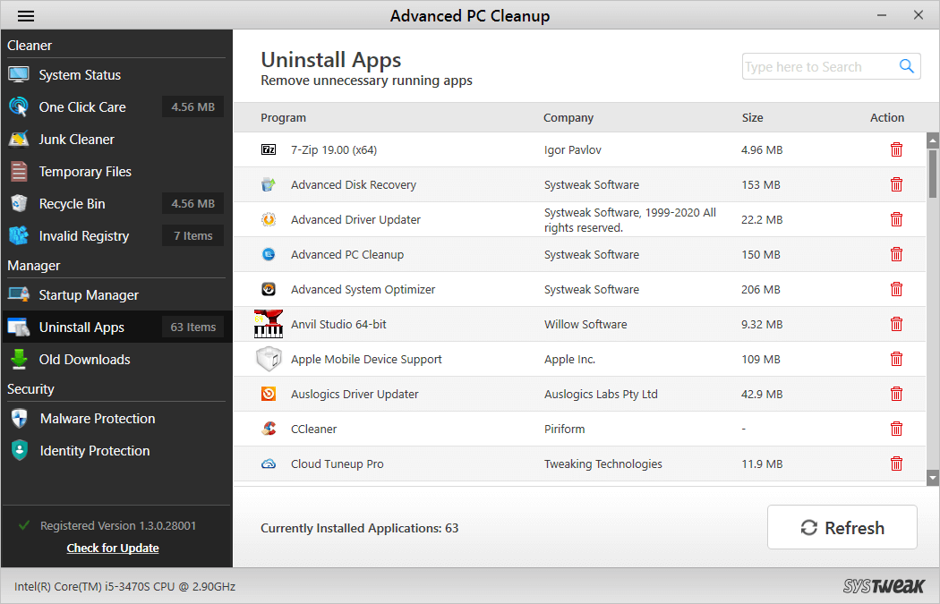 Удалить приложения из Advanced PC Cleanup