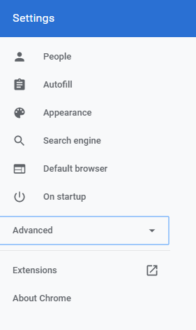 Ouvrir les paramètres avancés de Chrome