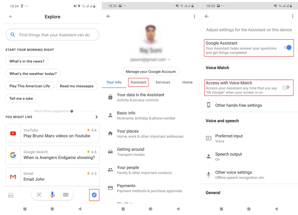 หน้าต่างการตั้งค่าผู้ช่วยของ Google