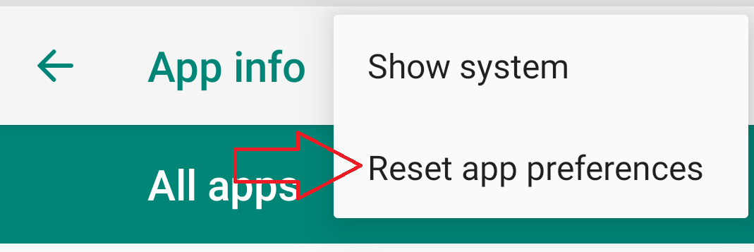 Toque Restablecer preferencias de la aplicación
