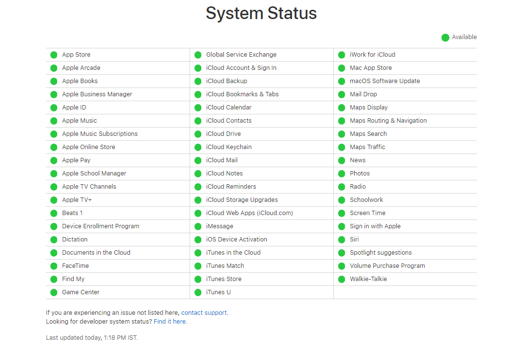 Stato del server Apple
