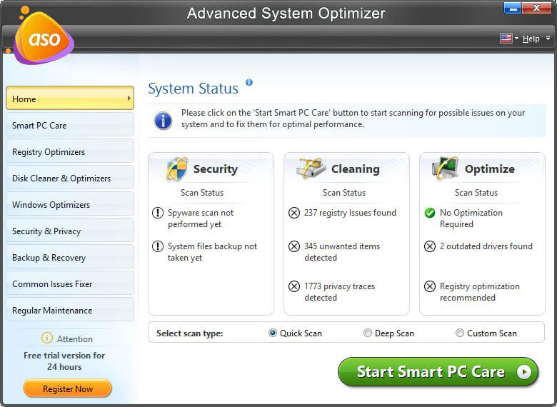 Optimizador de sistema avanzado: escanear