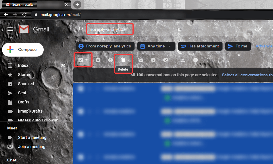 Eliminar correos electrónicos por búsqueda de Gmail
