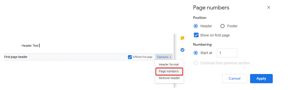 agregar números de página en Google Docs