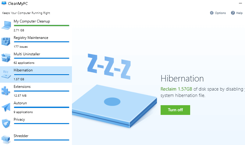 Hibernasi di CleanMyPC
