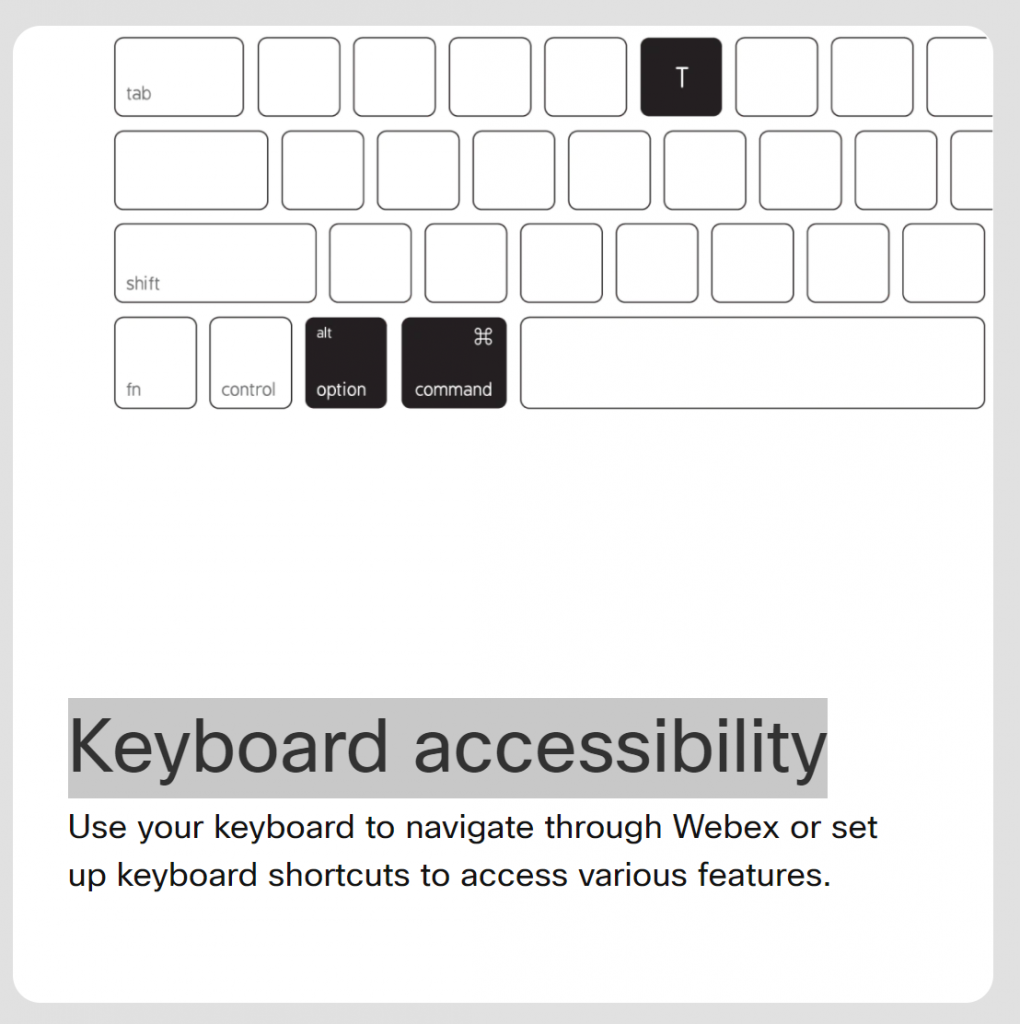 การช่วยสำหรับการเข้าถึงแป้นพิมพ์ Webex