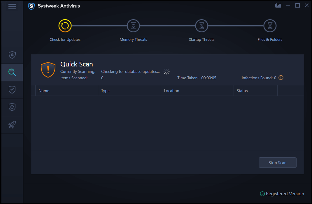 برنامج مكافحة الفيروسات Systweak Antivirus- مسح سريع