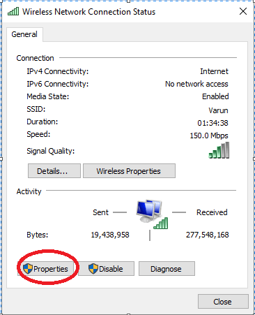 Stato della connessione di rete wireless