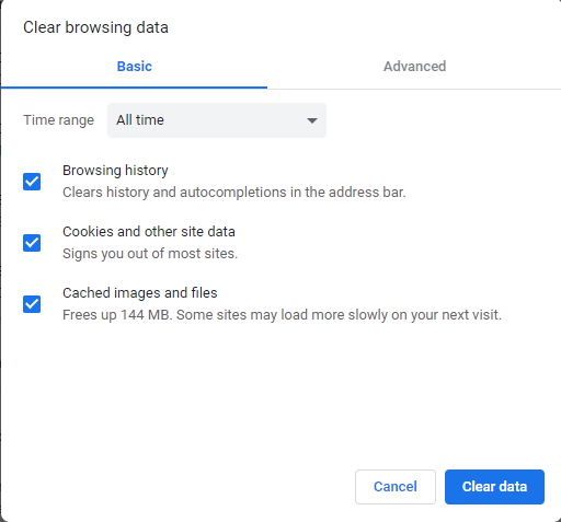 Cancella i dati del browser dal browser