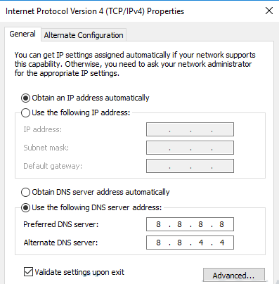 Proprietà del protocollo Internet versione 4