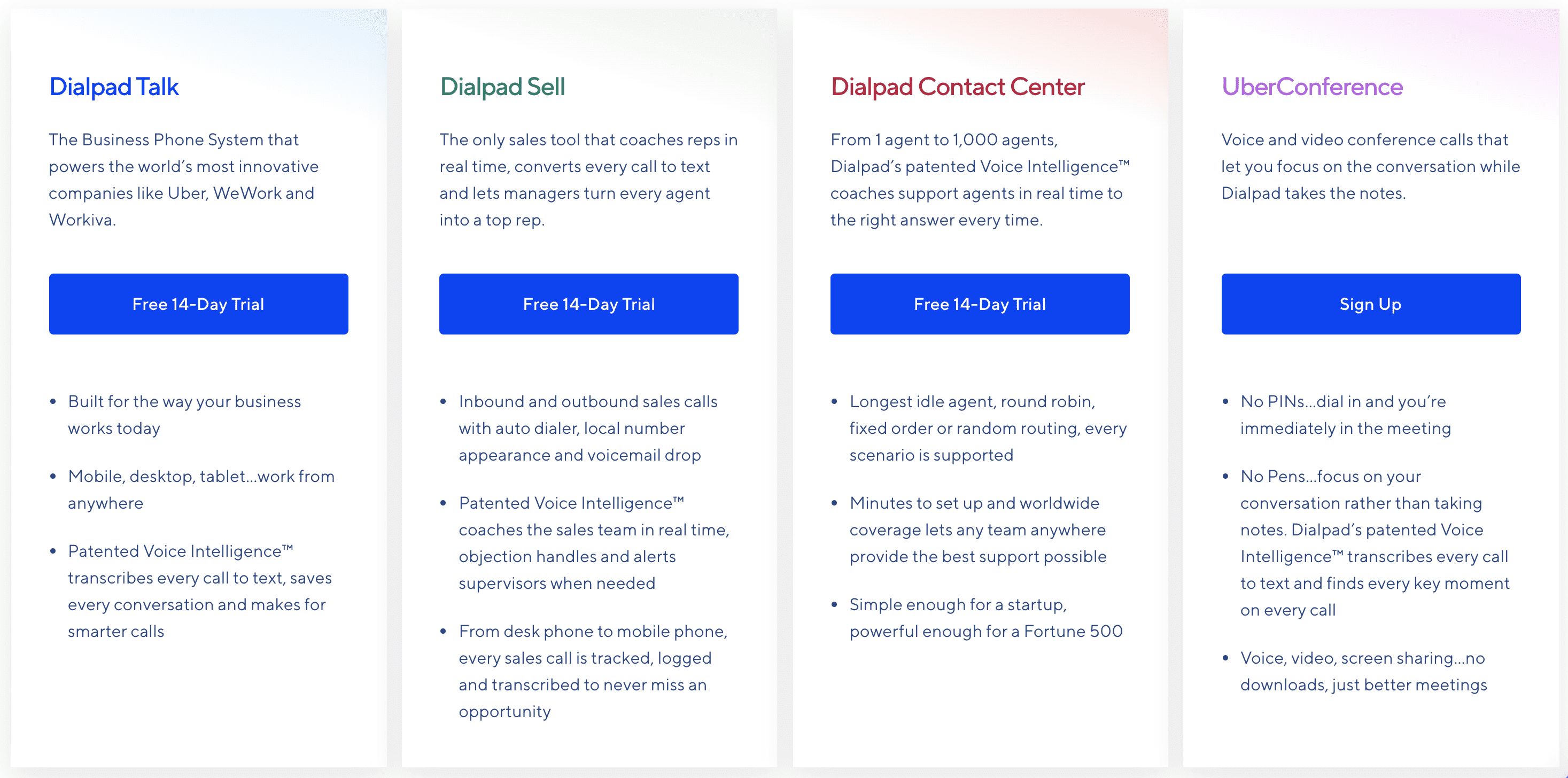 Répartition des produits et solutions Dialpad en 2020