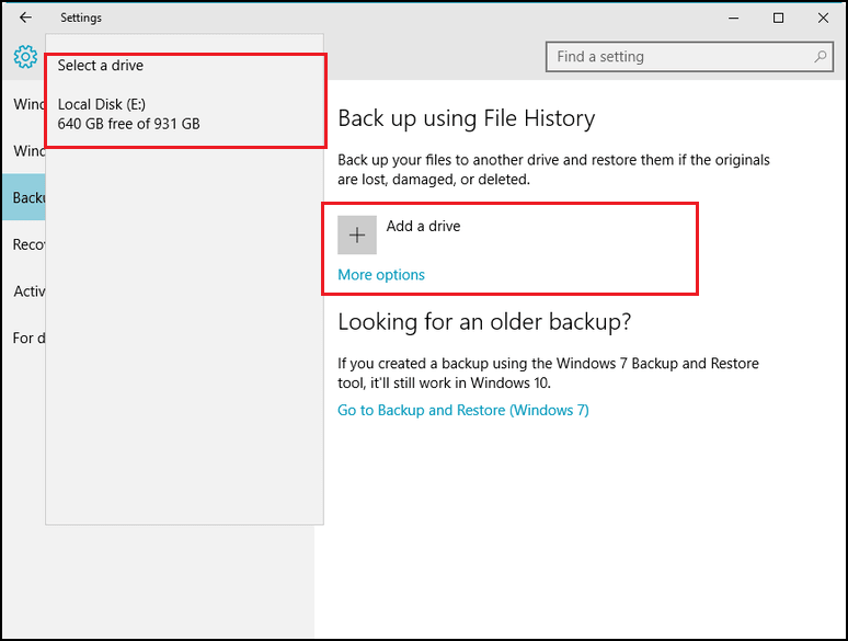 Copia de seguridad usando el historial de archivos
