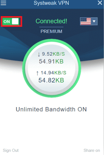 VPN Systweak ACTIVÉ DÉSACTIVÉ