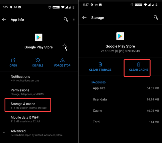 清除 Google Play 商店缓存