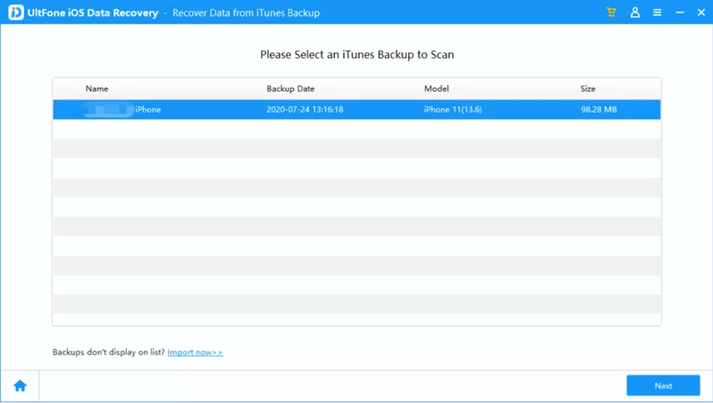 Taramak için iTunes Yedekleme'yi seçin