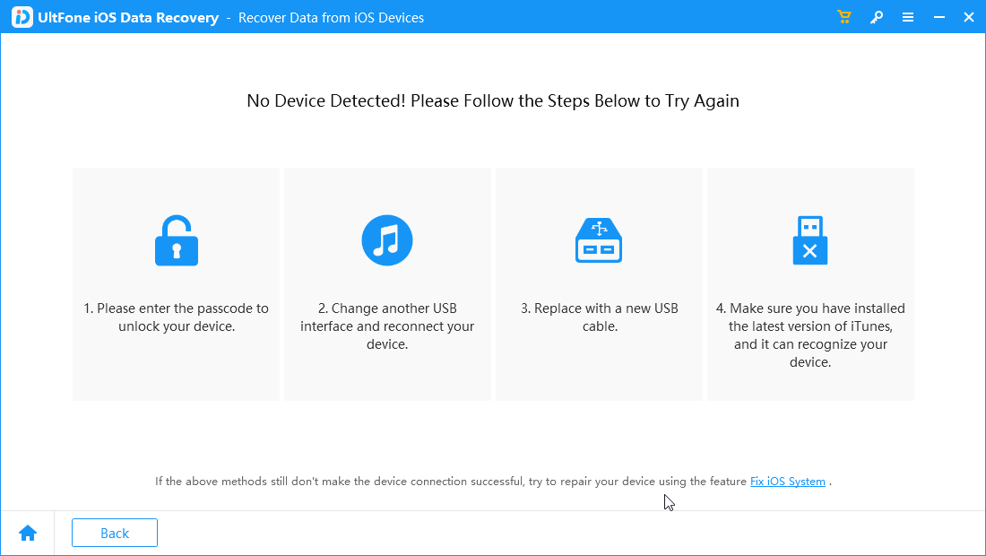 ultfone iOS veri kurtarma - cihaz algılanmadı