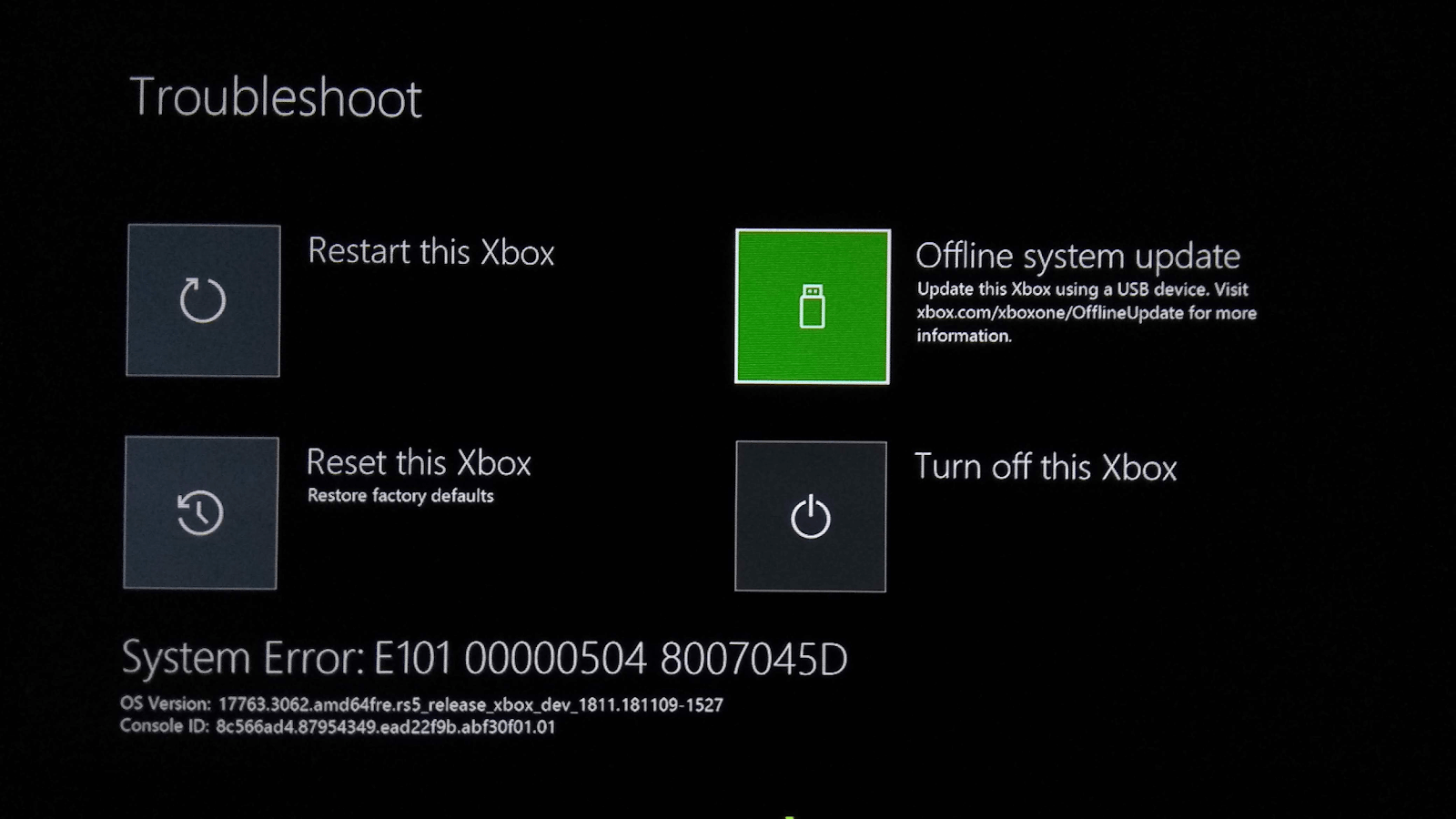 オフラインシステムアップデートでXboxOneをリセットする