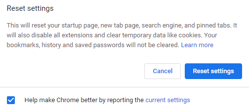Réinitialiser les paramètres de Google Chrome