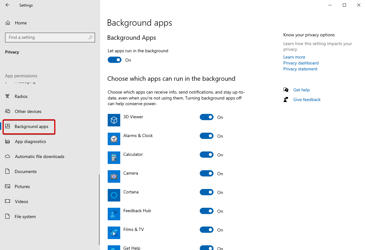 تطبيقات الخلفية - windows