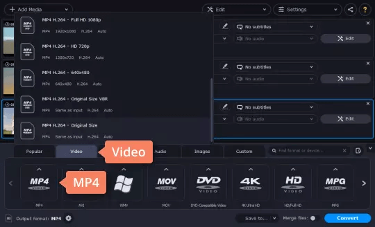MP4 فيديو - محول الفيديو موفافي