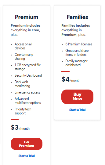 Utilisateur unique ou forfait familial - LastPass
