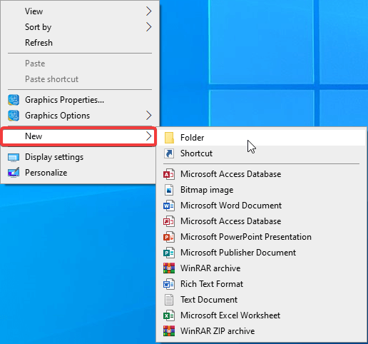 Wybierz nowy folder w menu kontekstowym
